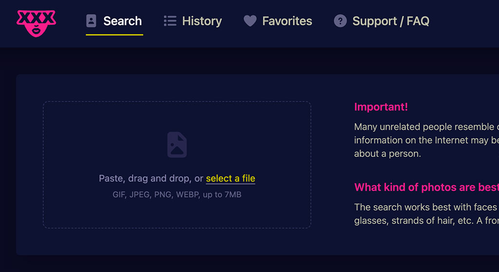 Photo upload form on xxxface.com